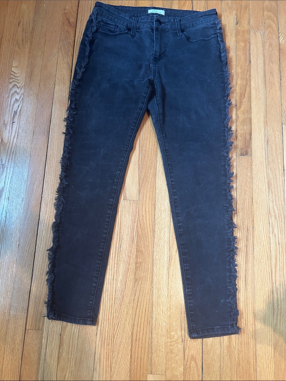 Elan Black Skinny Jeans with Fringe Side Seams Size Medium